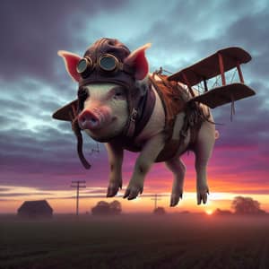 World War 2 Flying Pig: Whimsical Scene with Pig Pilot