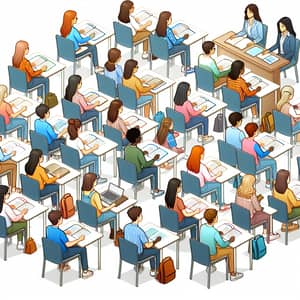 Diverse Classroom Setting with Female and Male Students Learning