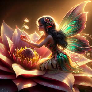 Enchanting Fairy on Flower - Magical Scene in Fairyland