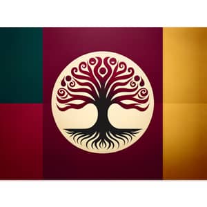 Vibrant Teal, Rich Burgundy & Radiant Gold Flag with Symbolic Silhouetted Tree