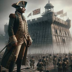American Revolutionary War General at English Fort - Battle Scene