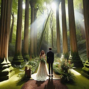 Enchanting Woodland Wedding Ceremony of Caucasian Bride and Black Groom