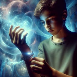 Enchanting 13-Year-Old Hispanic Boy with Mystical Bracelet
