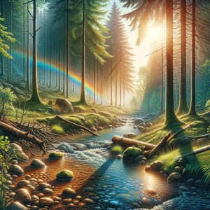 Tranquil Forest Scene with Water Rainbow | Bright Sunny Day