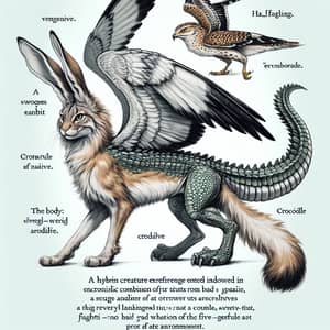 Hybrid Creature: Rabbit Head, Cat Body, Crocodile Limbs, Hawk Wings, Fox Tail
