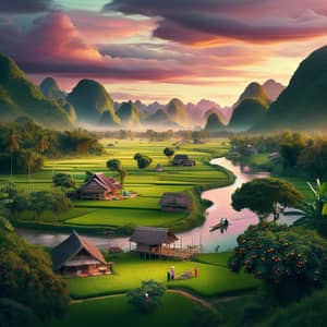 Vietnam's Serene Landscape: Rice Fields, Mountains & Traditional Life