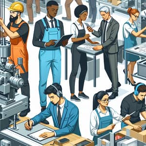 Diverse Workers Performing Tasks - Multicultural Workplace Scene