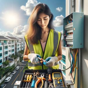 Professional South Asian Female Electrician at Work | Residential Electrical Repairs