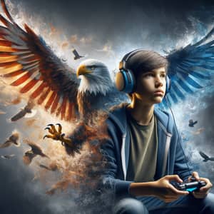 Teenage Gamer with Headphones and Majestic Eagle