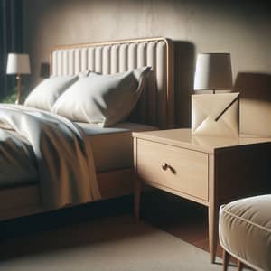 Cozy Bedroom with Bed, Nightstand & Envelope