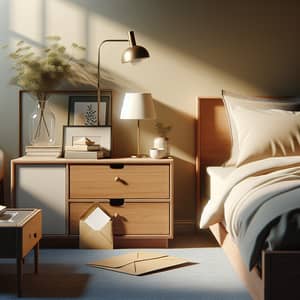 Room with Bed and Envelope on Nightstand