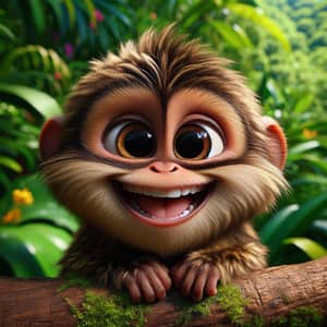 Cheerful Monkey Face Beaming with Happiness in Lush Green Jungle