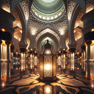 Ramadan Mosque Interior: Glowing Lantern & Biryani