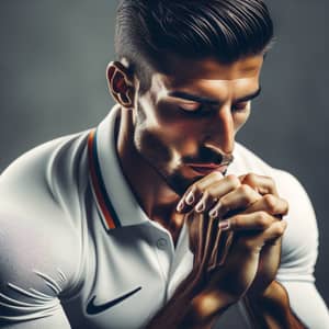 Professional Footballer in Quiet Reflection | Prayer Posture