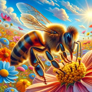 Russian Honey Bee in Colorful Meadow - Beautiful Nature Scene