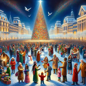 Harmonious World Peace Scene at Christmas | Diverse Joyful Unity