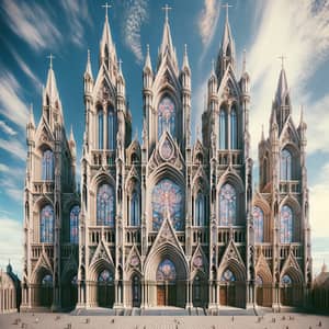 Majestic Cathedral with Gothic Spires and Stained Glass Windows