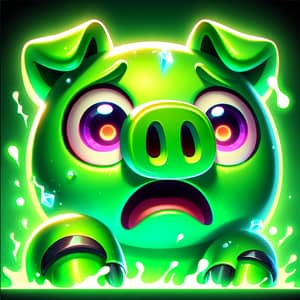Terrified Green Pig - Vibrant & Panicked Cartoon Pig