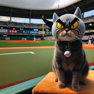 Evil Cat on Baseball Field - Unique Image!
