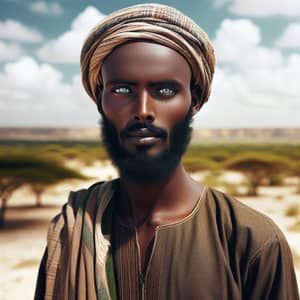 Somali Man in Traditional Attire with Bright Blue Eyes