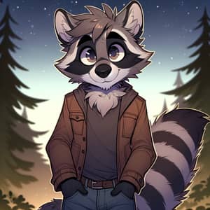 Male Anthropomorphic Raccoon Character in Stylish Outfit