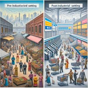 Contrasting Societal Settings: Pre-Industrial Market vs. Post-Industrial Supermarket
