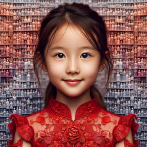 Portrait of Smiling East-Asian Girl in Red Dress | Detailed Studio Shot