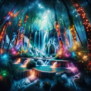 Mystical Forest with Hidden Waterfall | Vibrant Colors & Dreamy Lighting
