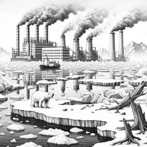 Climate Change Sketch: Melting Glacier & Industrial smokestacks