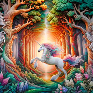 Enchanted Forest with Graceful Unicorn | Mythical Fantasy