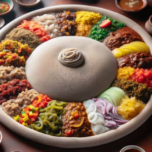 Traditional Ethiopian Dish - Colorful Injera Platter