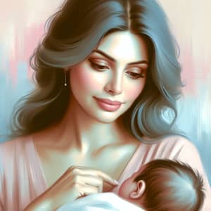 Hispanic New Mother Portrait | Serene Expression Pastel Palette