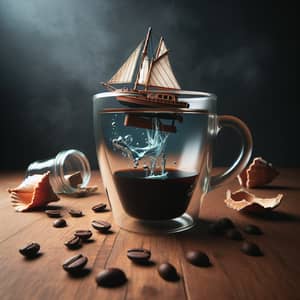 Boat in Coffee Glass - Broken Glass, Boat Swimming in Air