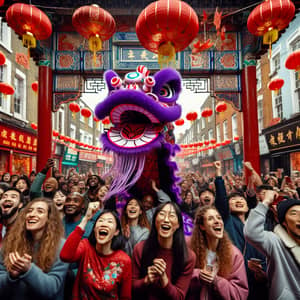 Vibrant Purple Dragon Traditional Dance in Chinatown