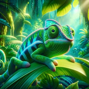Adorable Chameleon in Pixar-Inspired Style - Vibrant Green Background