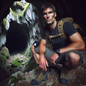 Exploring Mysterious Cave: Curious Caucasian Man