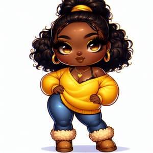 Chibi Style Cartoon Illustration of Plus Size African American Woman