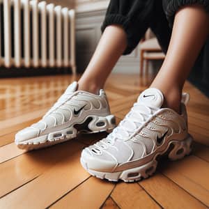 White Nike TN Sneakers on Parquet | Close-Up Shot