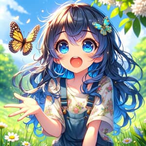 Captivating Anime-Style Girl in Vibrant Blue Hair and Casual Outfit