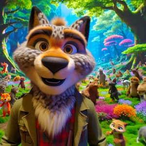 Robust Anthro Furry in Vibrant Forest | Friendly Animated Expression