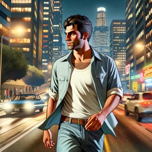 Caucasian Male Character in Virtual City | GTA Game Character