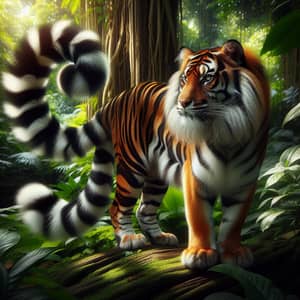 Majestic Tiger with Long Tail in Lush Jungle - Wildlife Encounter