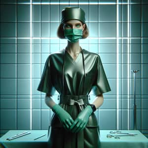 Female Surgeon in Dark Green Latex Surgical Attire | Professional High-Resolution Image