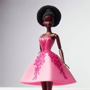 Curvy Black Barbie Doll in Pink Party Dress | African Hairstyle