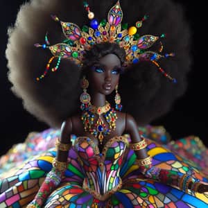 Stained Glass Barbie Doll: Afro Ball Gown & Colorful Jewelry