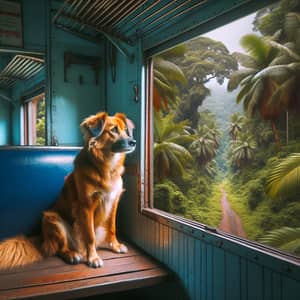 Dog on Train Looking at Jungle View