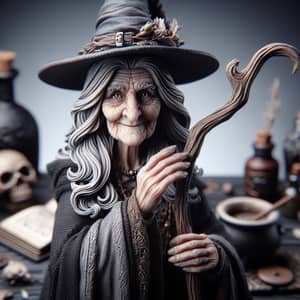 Elderly Witch Character Front - Mysterious Scene