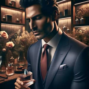 Luxury Men's Perfume Model in Navy Suit | Elegant Fragrance Promotion