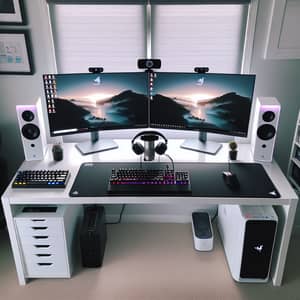 27-Inch Dual Monitor Setup on White Desk | Gaming PC & Accessories