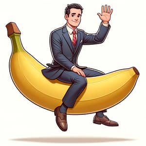 Cartoon Politician Riding Banana - Pedro Sánchez